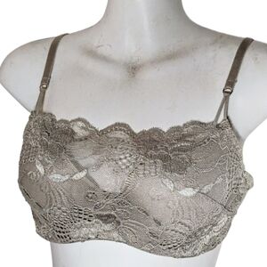 Natori Zen Floral Cami Bra 34C Sandstone Beige  Contour Underwired Lace Overlay
